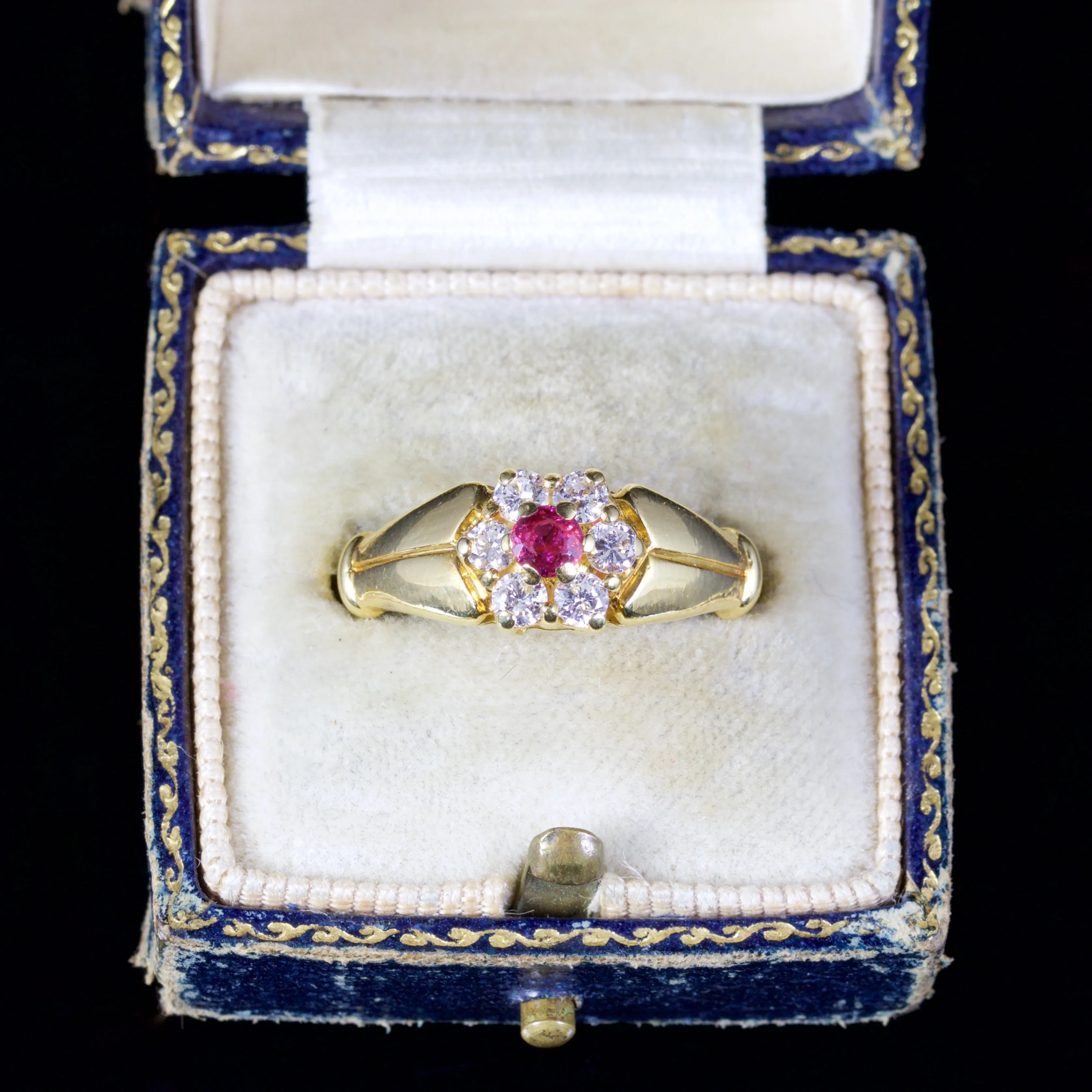 Antique Victorian Ruby Diamond Ring 18Ct Gold Circa 1880