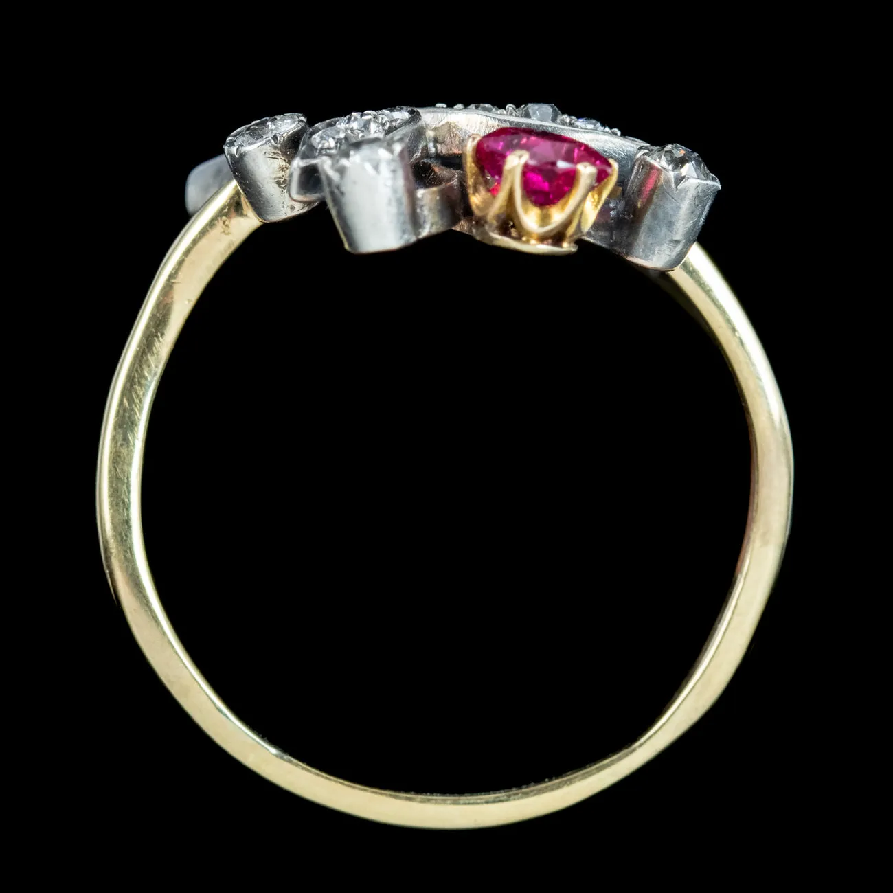 Antique Victorian Ruby Diamond Spray Flower Ring 0.30ct Ruby