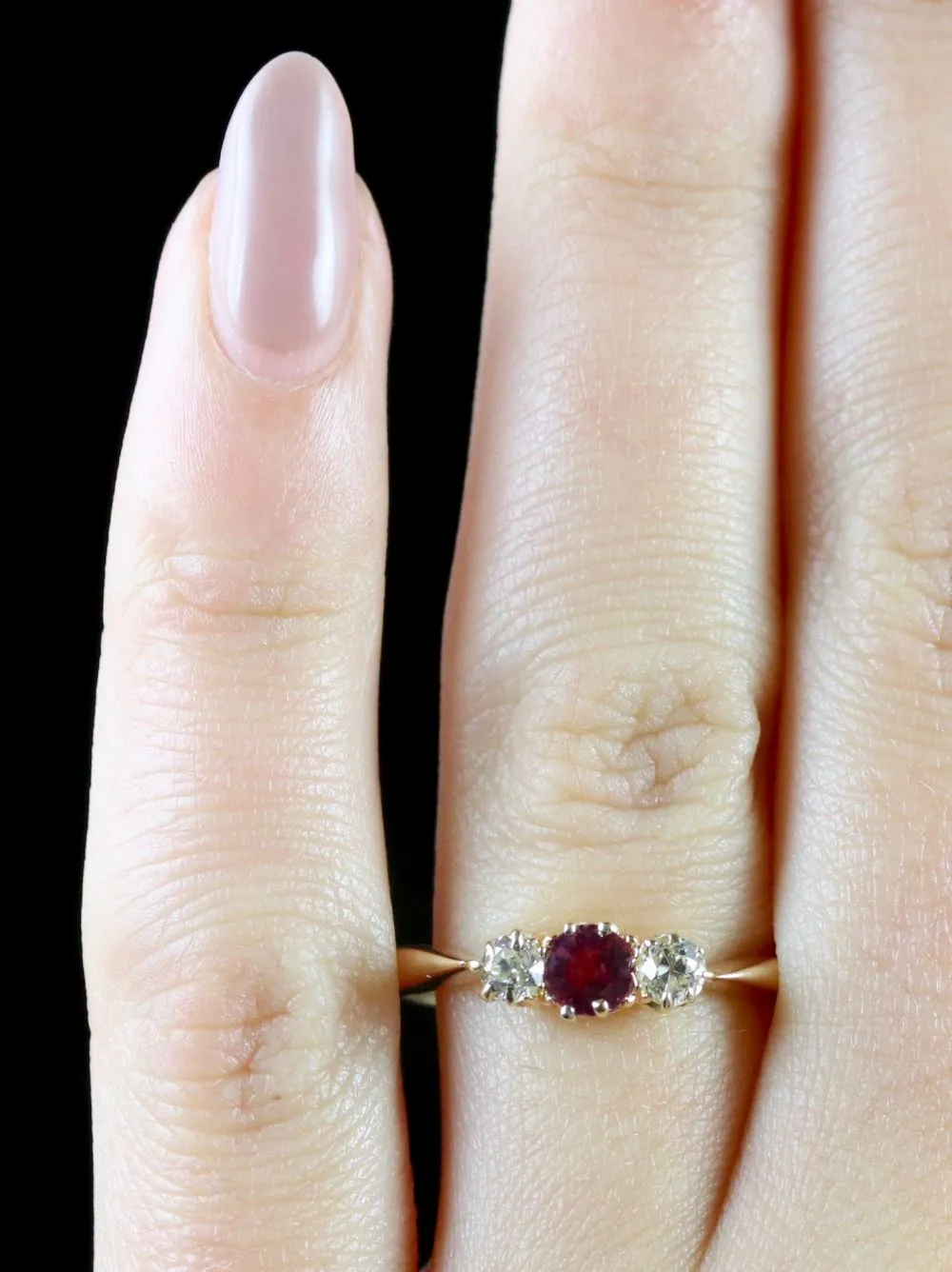 Antique Victorian Ruby Diamond Trilogy Ring 18Ct Gold