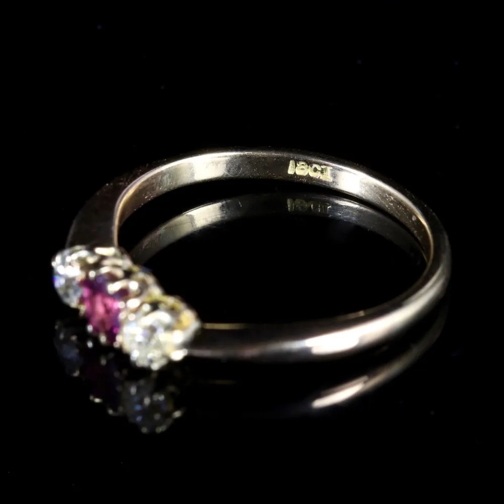 Antique Victorian Ruby Diamond Trilogy Ring 18Ct Gold