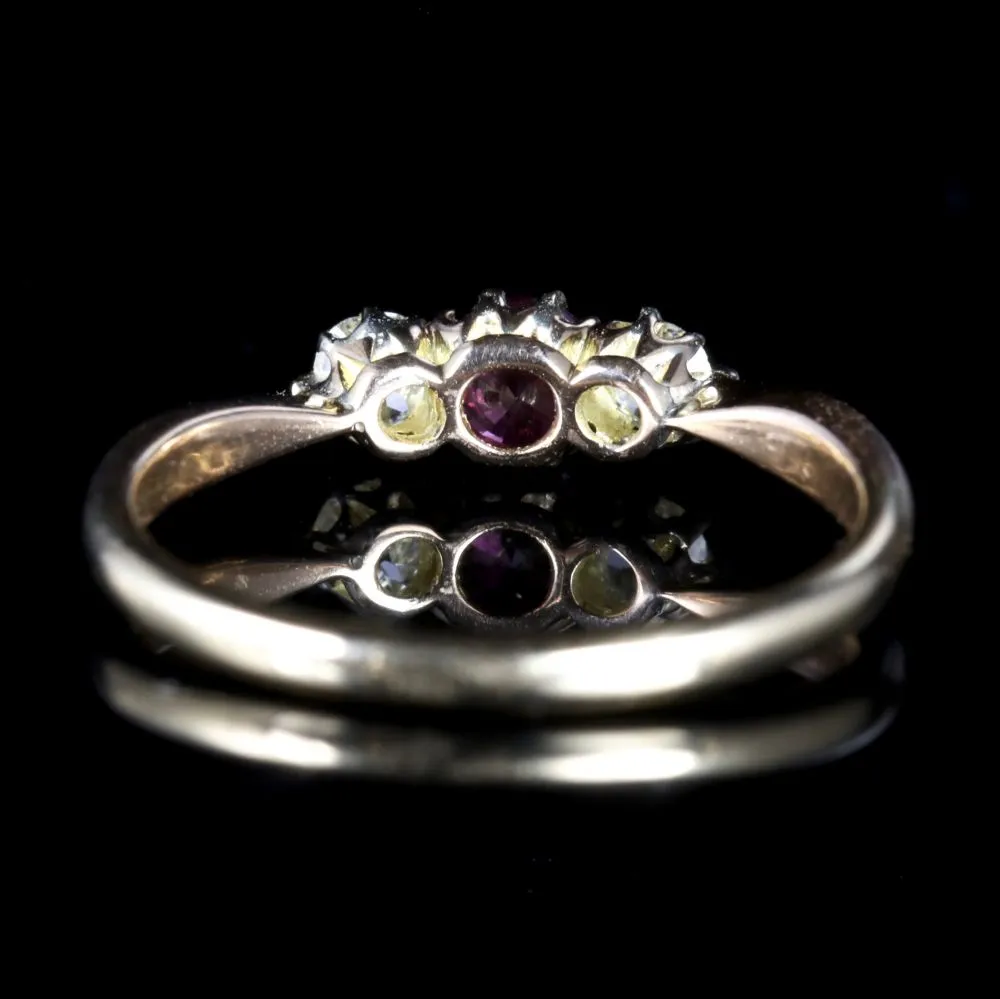 Antique Victorian Ruby Diamond Trilogy Ring 18Ct Gold