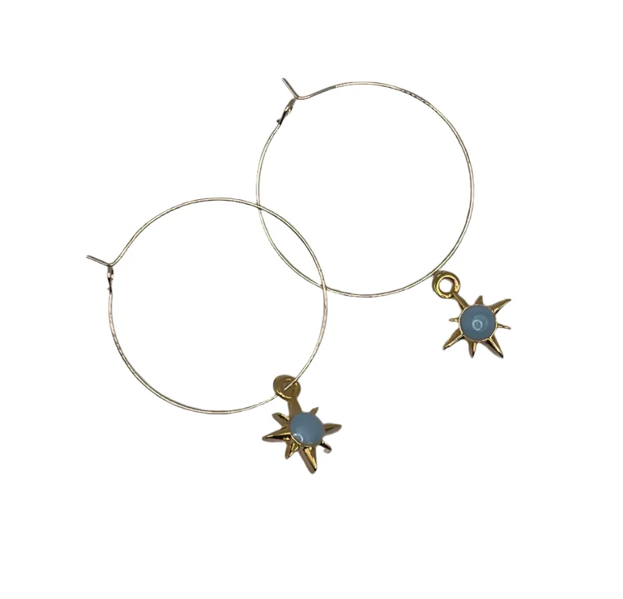 Aqua Chalcedony Star Hoops