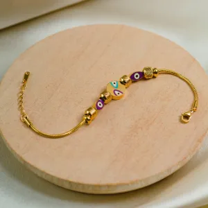 Artklim Gold Plated Blue And Purple Evil Eye Designer Bracelet