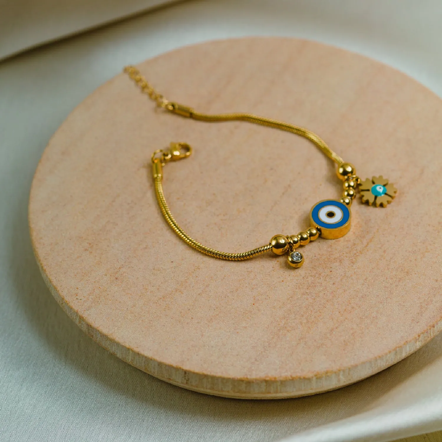 Artklim Gold Plated Evil Eye Charms Designer Bracelet