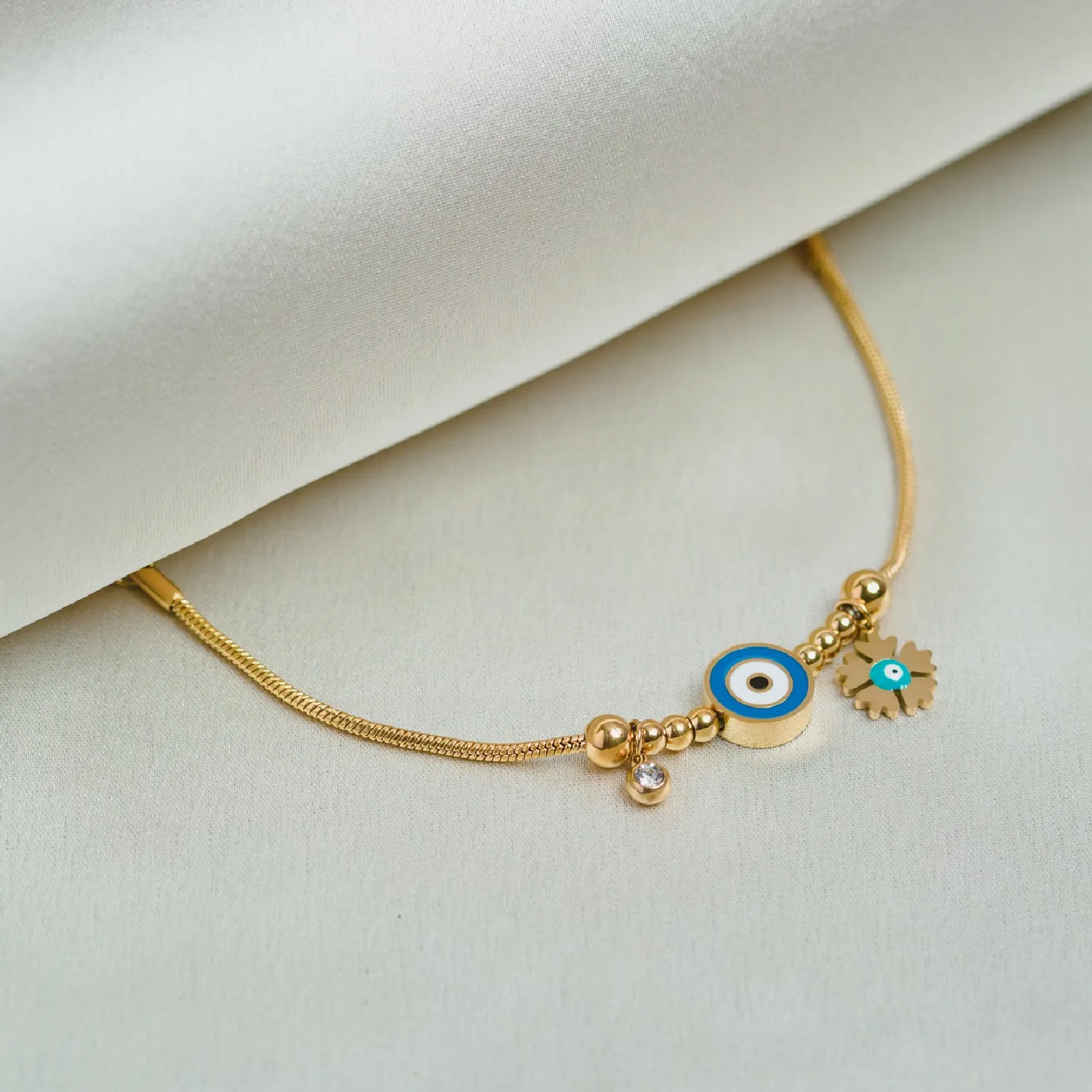 Artklim Gold Plated Evil Eye Charms Designer Bracelet