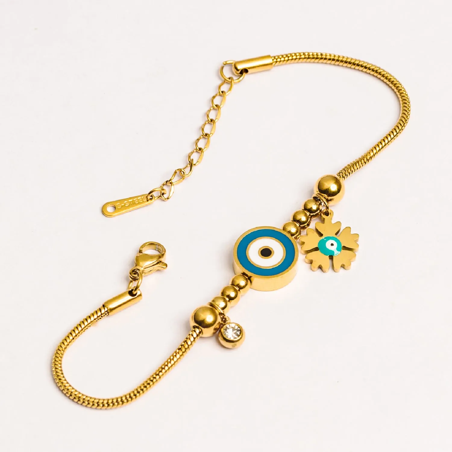 Artklim Gold Plated Evil Eye Charms Designer Bracelet