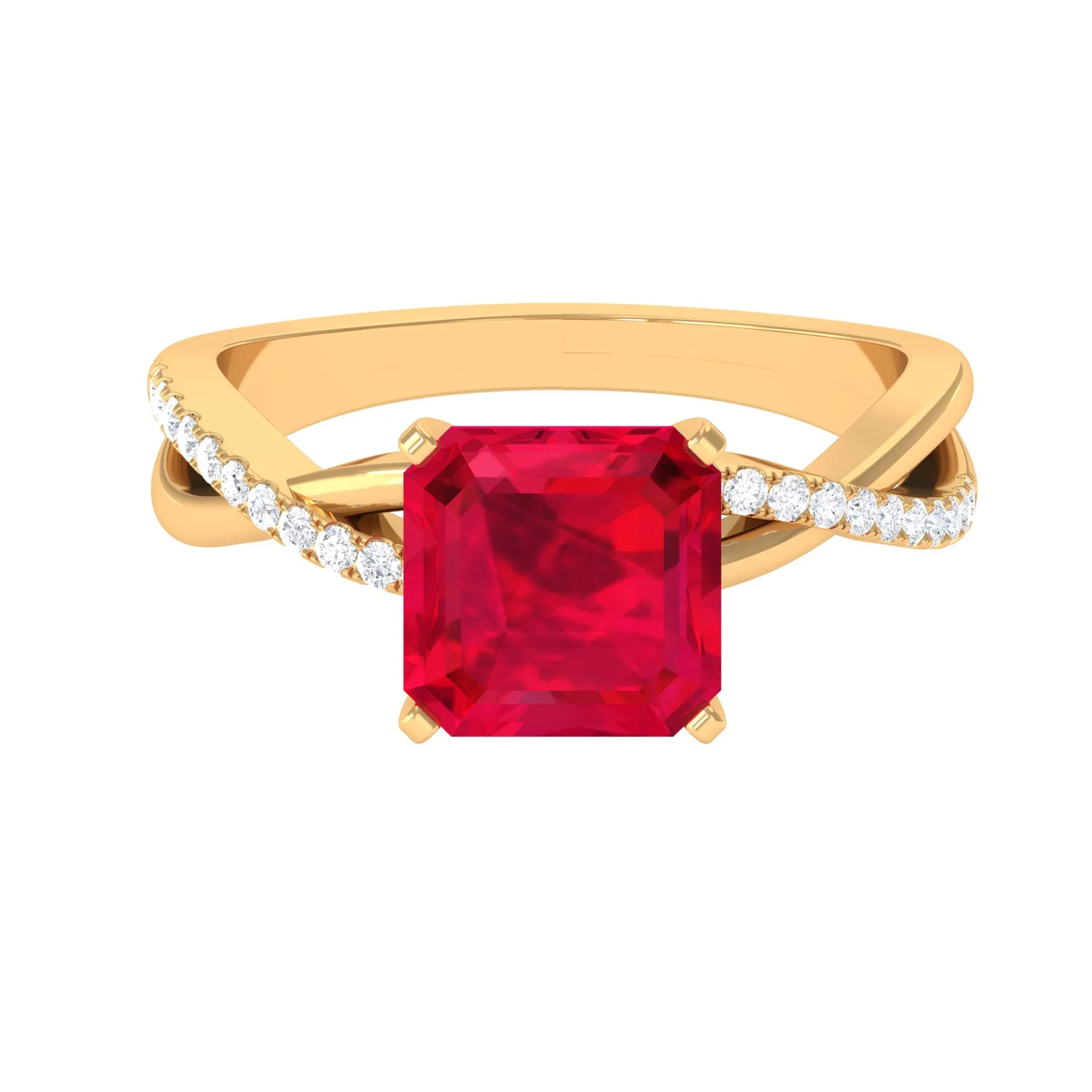 Asscher Cut Lab Grown Ruby Solitaire Ring with Diamond Infinity Shank