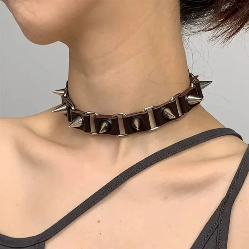 Black Alt Riveted PU Leather Choker