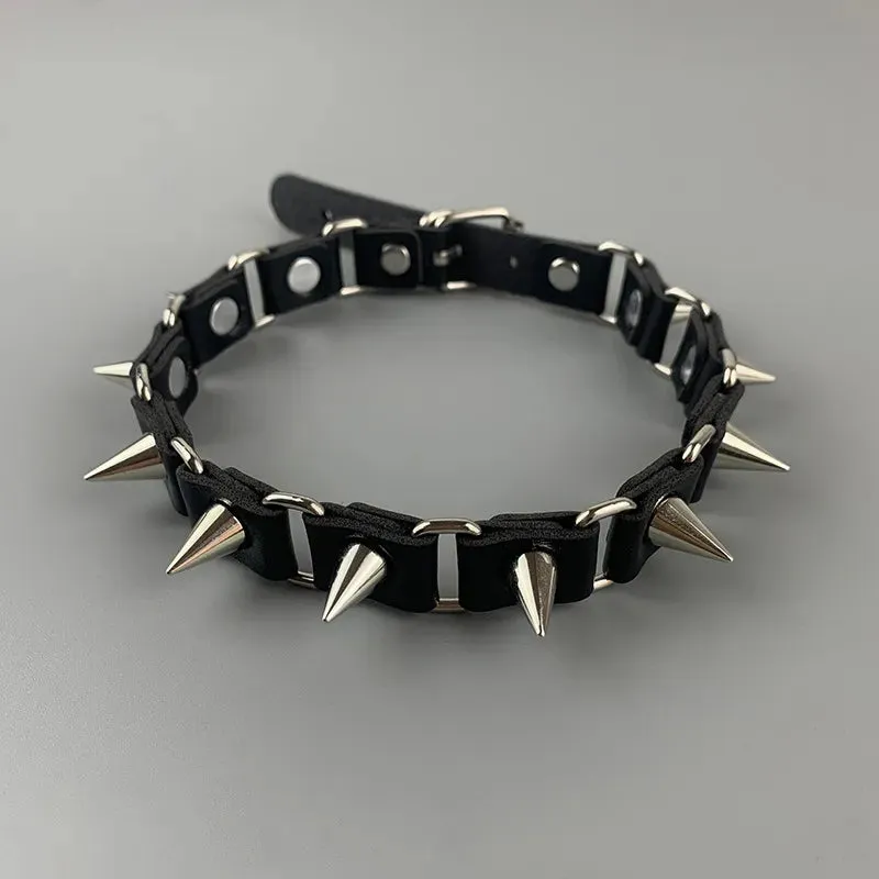 Black Alt Riveted PU Leather Choker