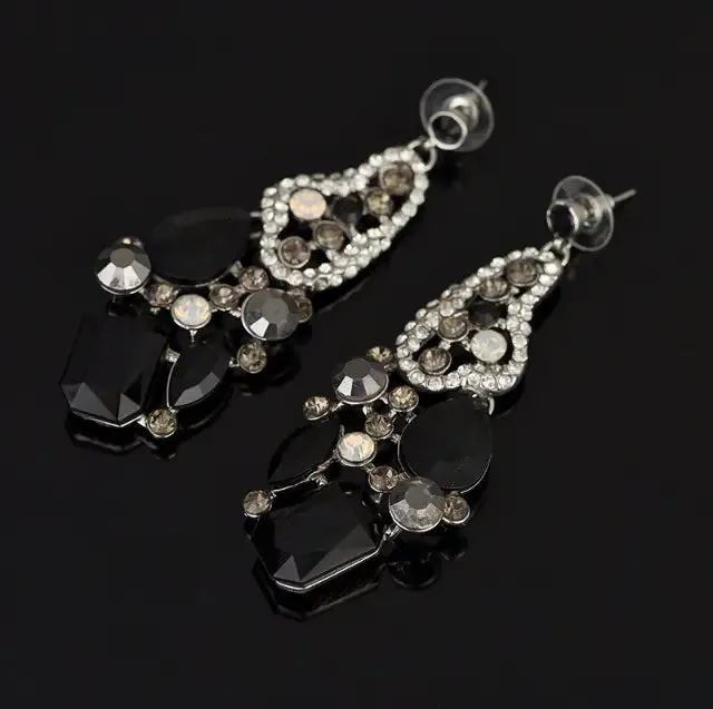 Black Crystal Statement 18K Gold Plated Earring