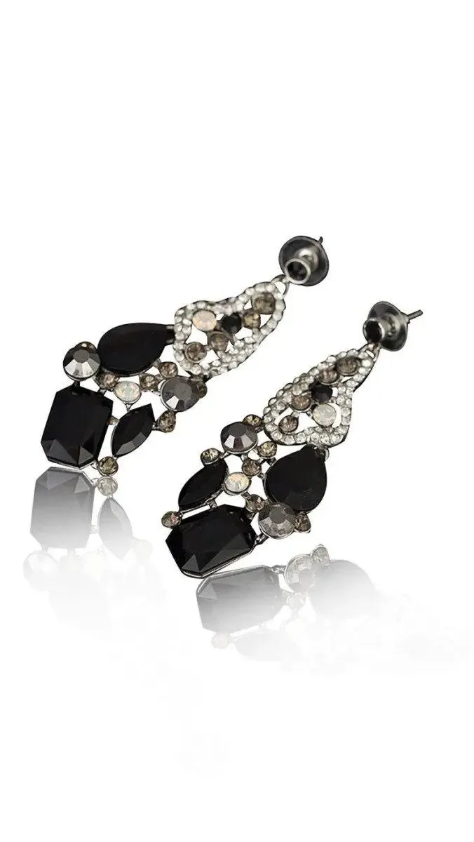 Black Crystal Statement 18K Gold Plated Earring