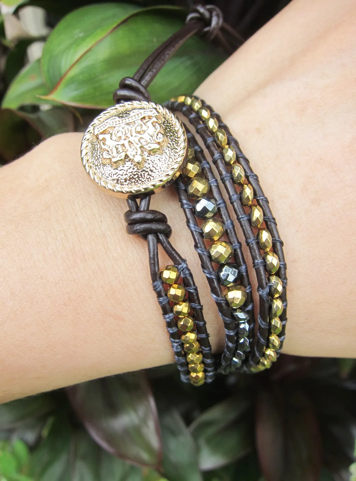 Black Gold Hematite Minimalist 3X Wrap Bracelet