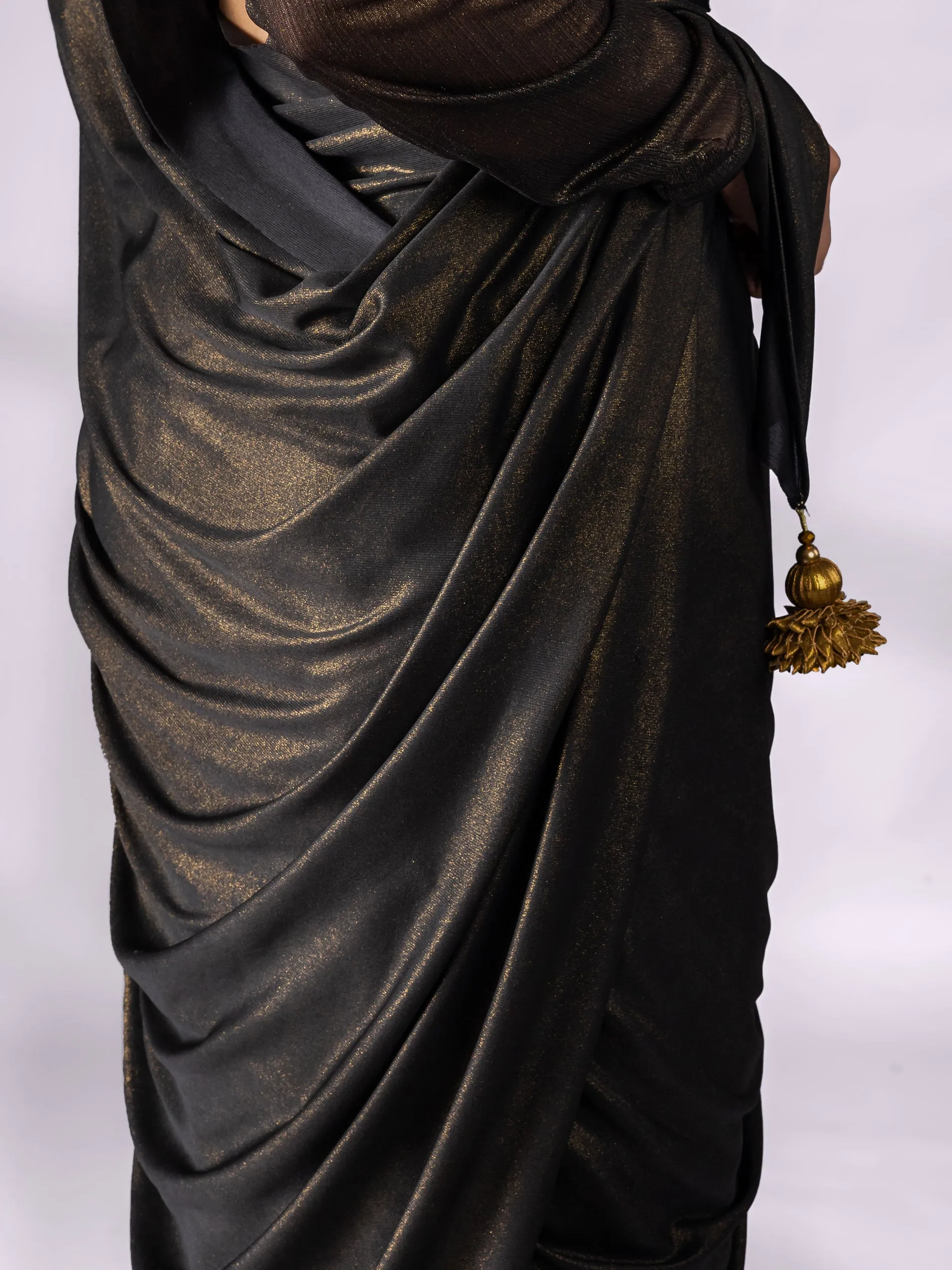 Black Gold Saree with Gold Pendants