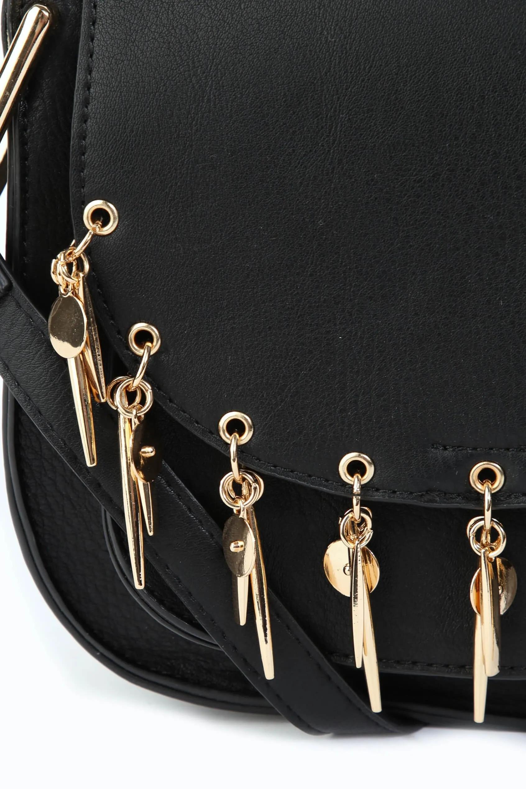 Black Over Shoulder Gold Hanging Handbag