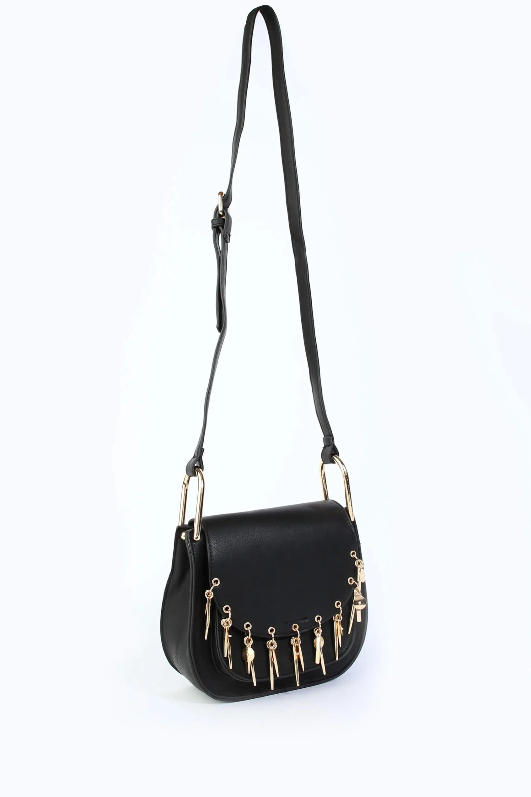 Black Over Shoulder Gold Hanging Handbag