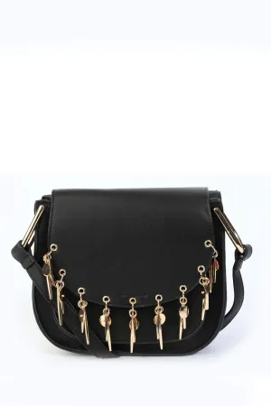 Black Over Shoulder Gold Hanging Handbag