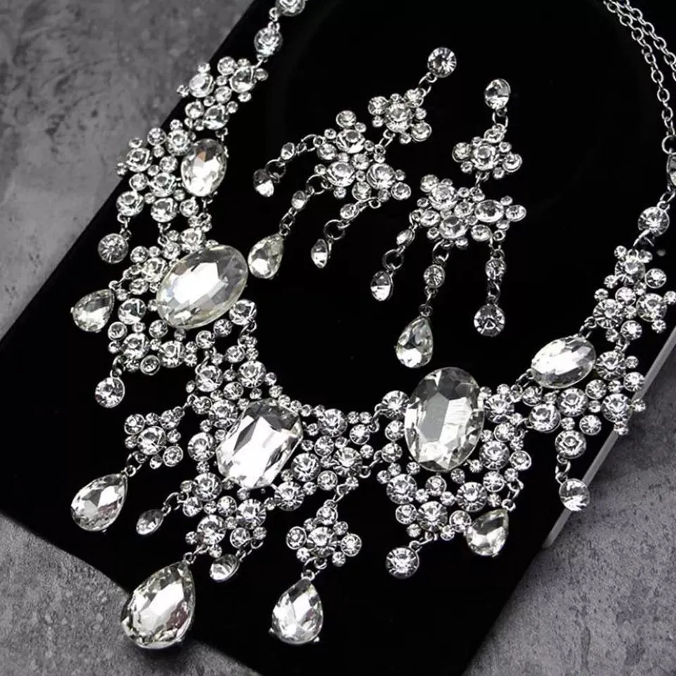 Bling Brides Gorgeous Large Rhinestone Crystal Bridal Tiara Necklace Earring Set