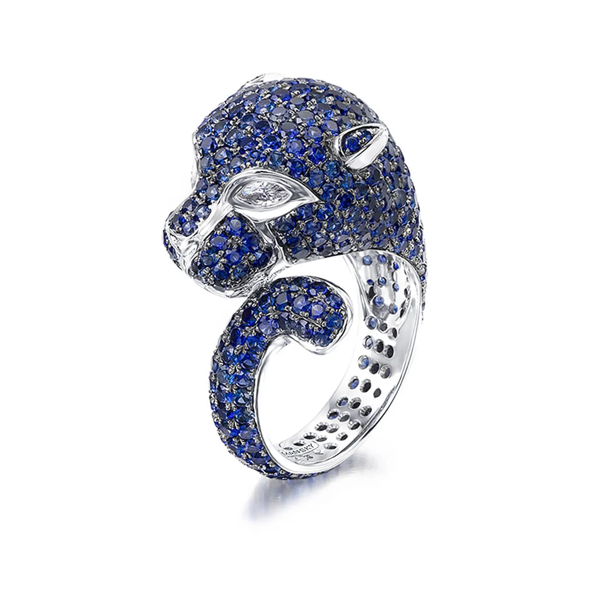 Blue Sapphire and Diamond Panther Ring