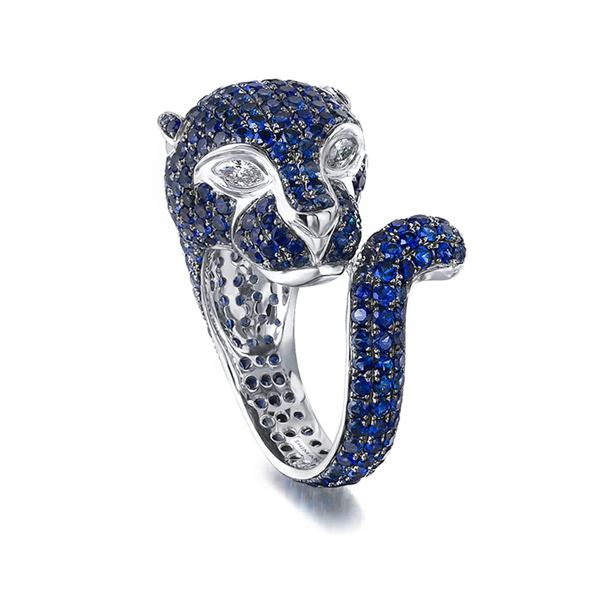 Blue Sapphire and Diamond Panther Ring