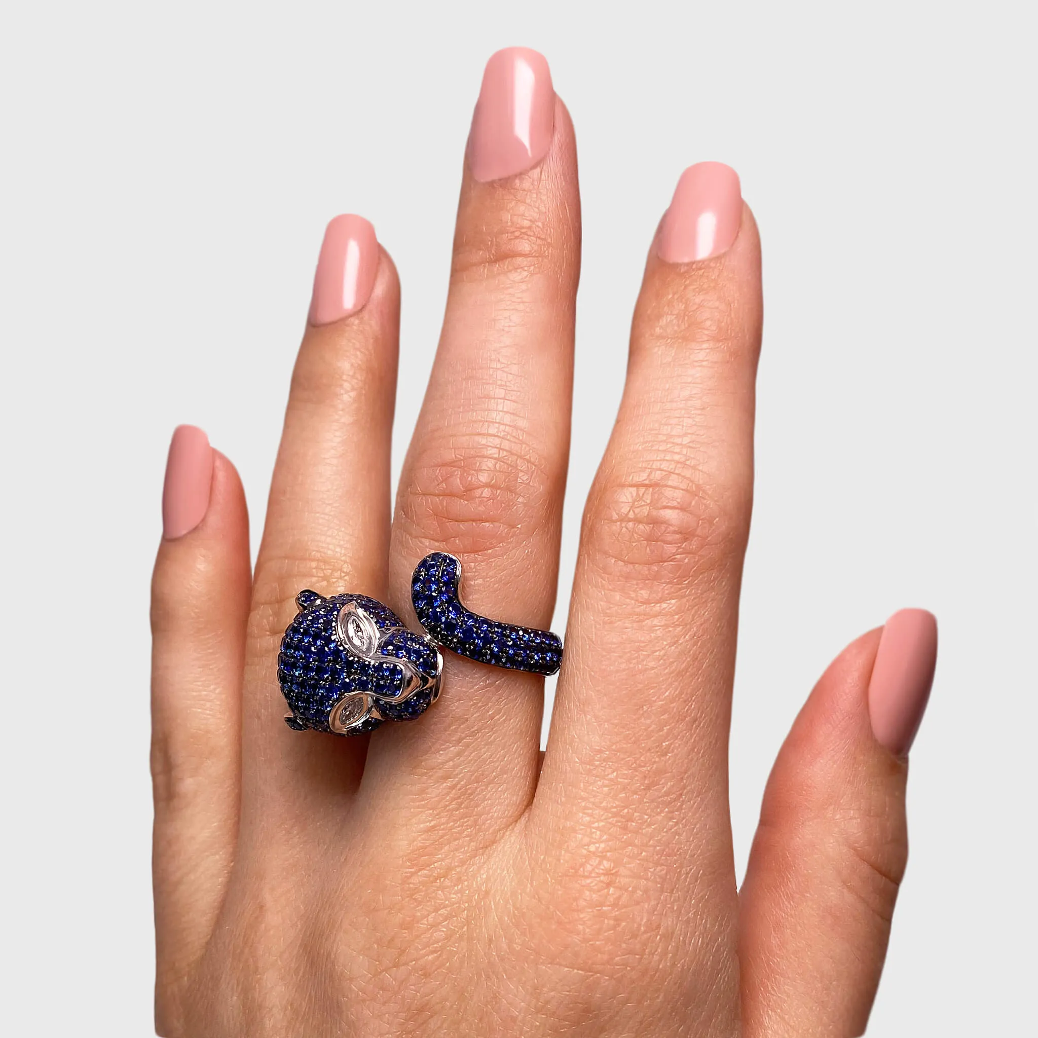 Blue Sapphire and Diamond Panther Ring