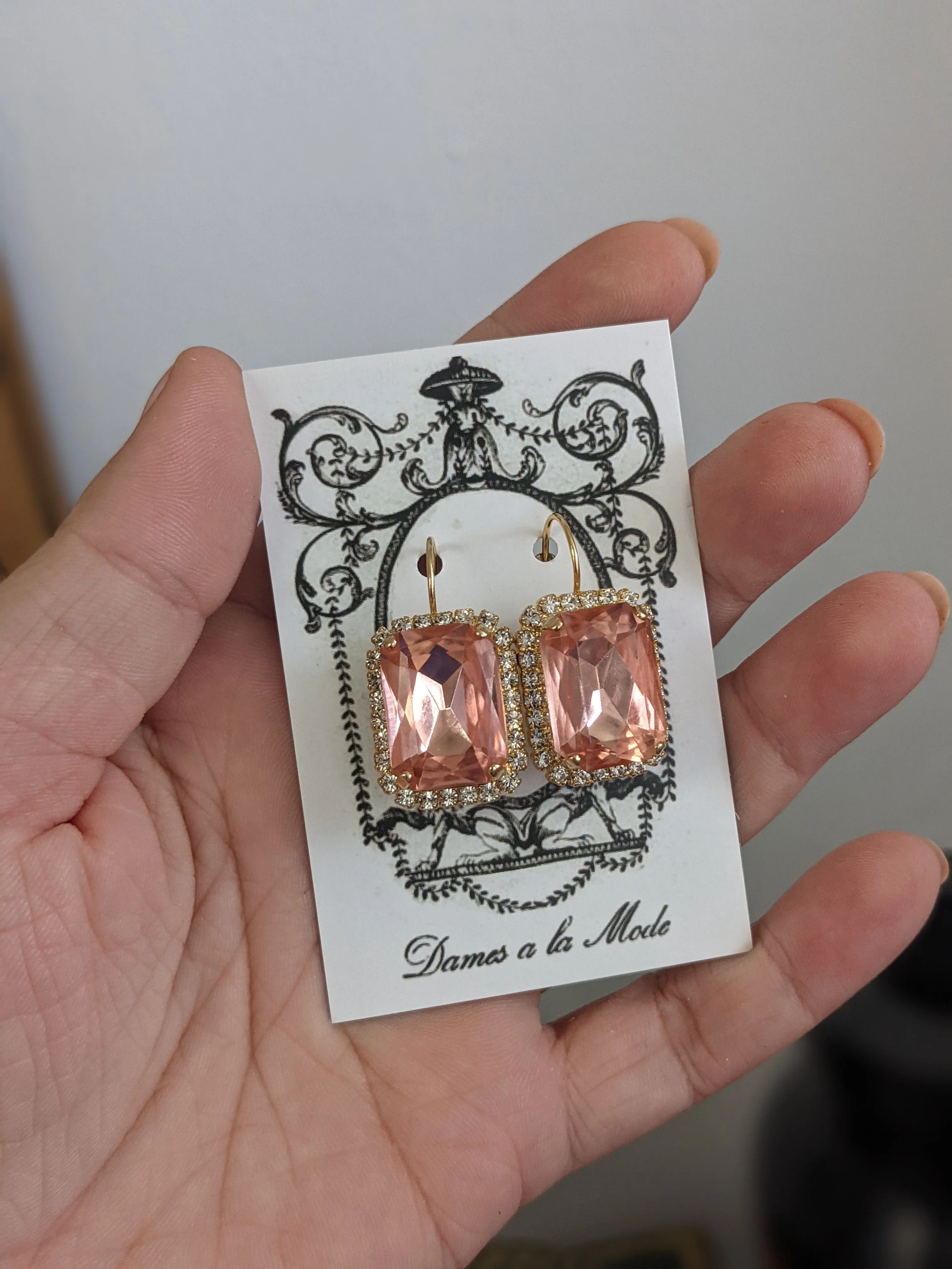 Blush Pink Halo Crystal Earrings - Large Octagon