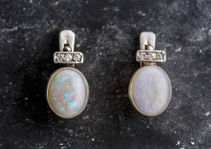 Bridal Opal Earrings - White Drop Earrings - Vintage Bezel Earrings