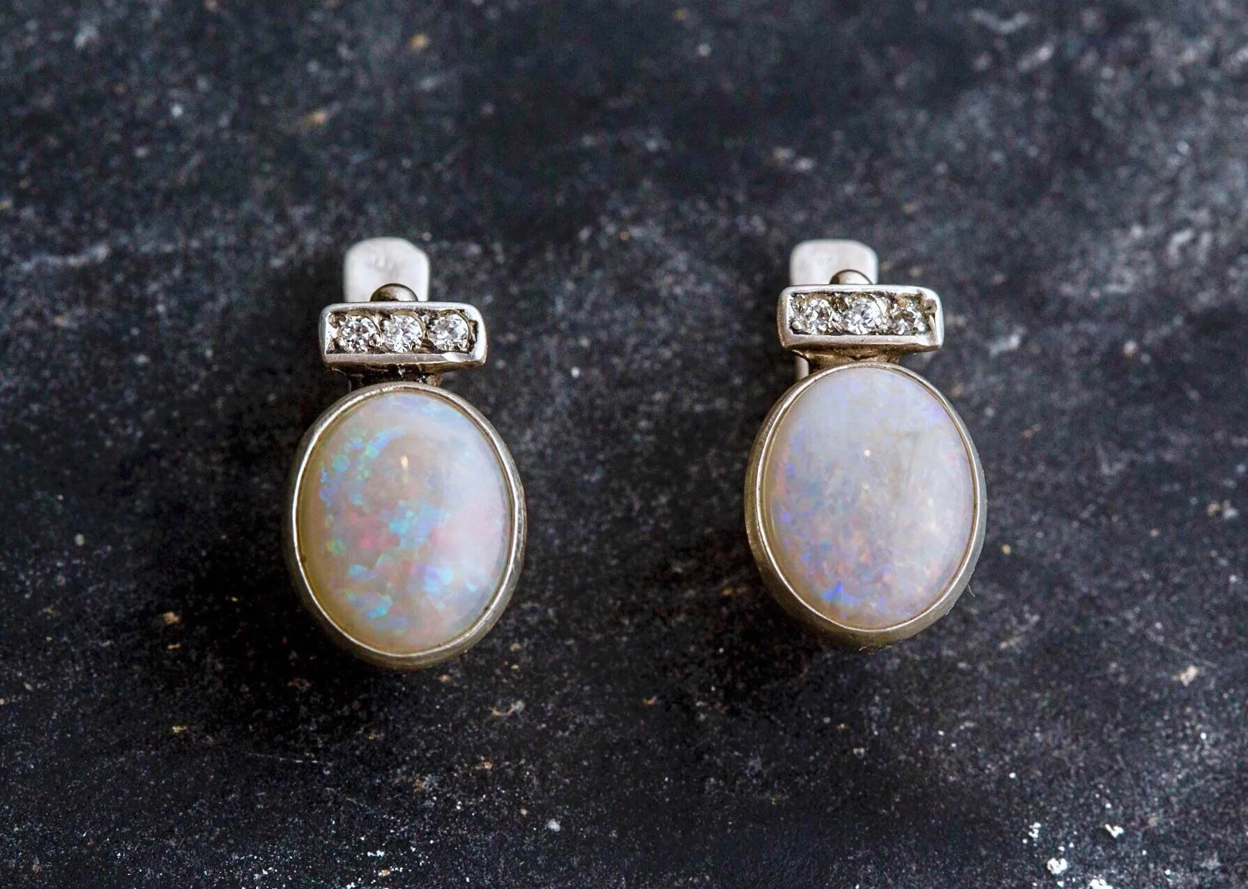 Bridal Opal Earrings - White Drop Earrings - Vintage Bezel Earrings