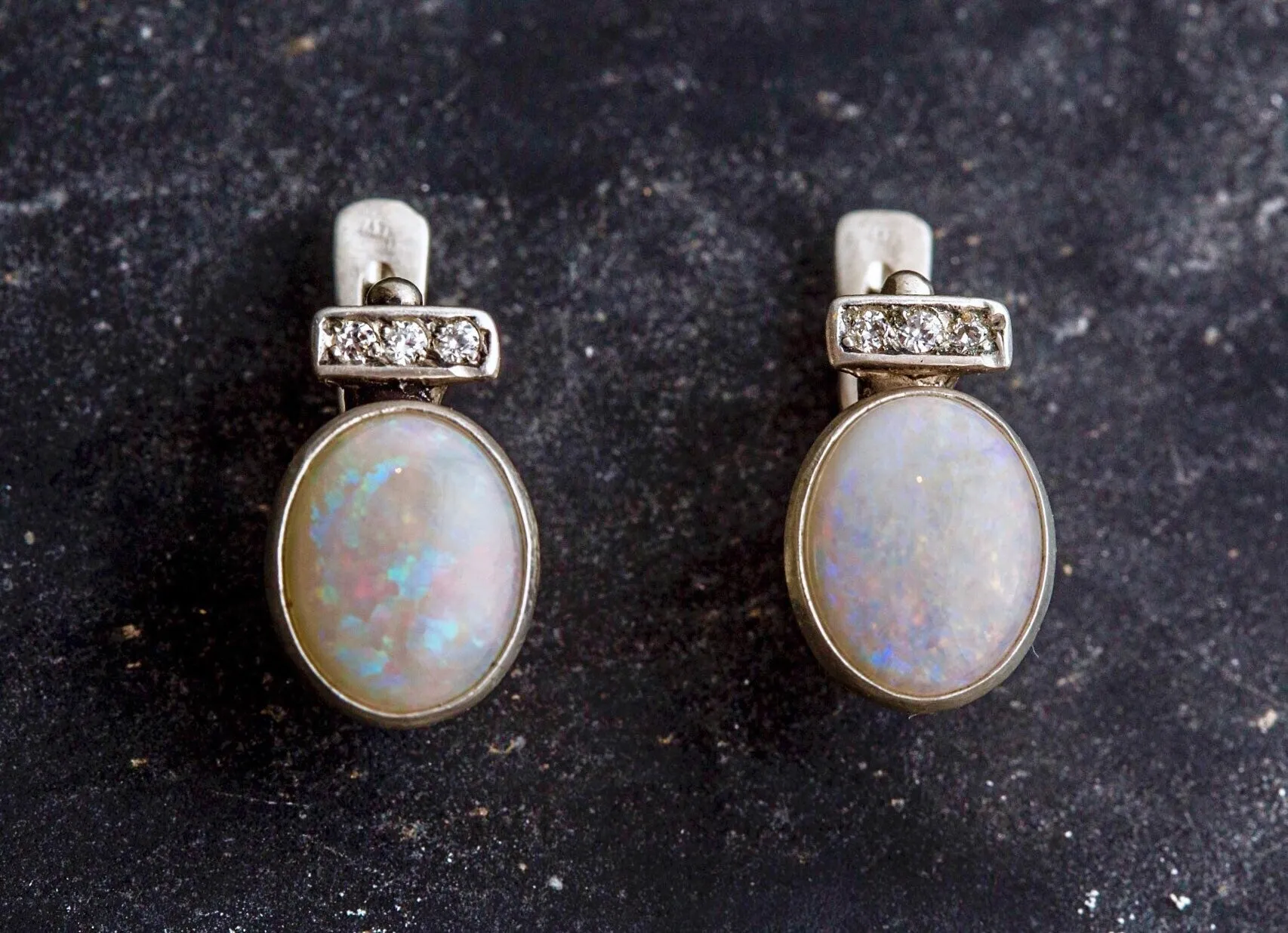 Bridal Opal Earrings - White Drop Earrings - Vintage Bezel Earrings