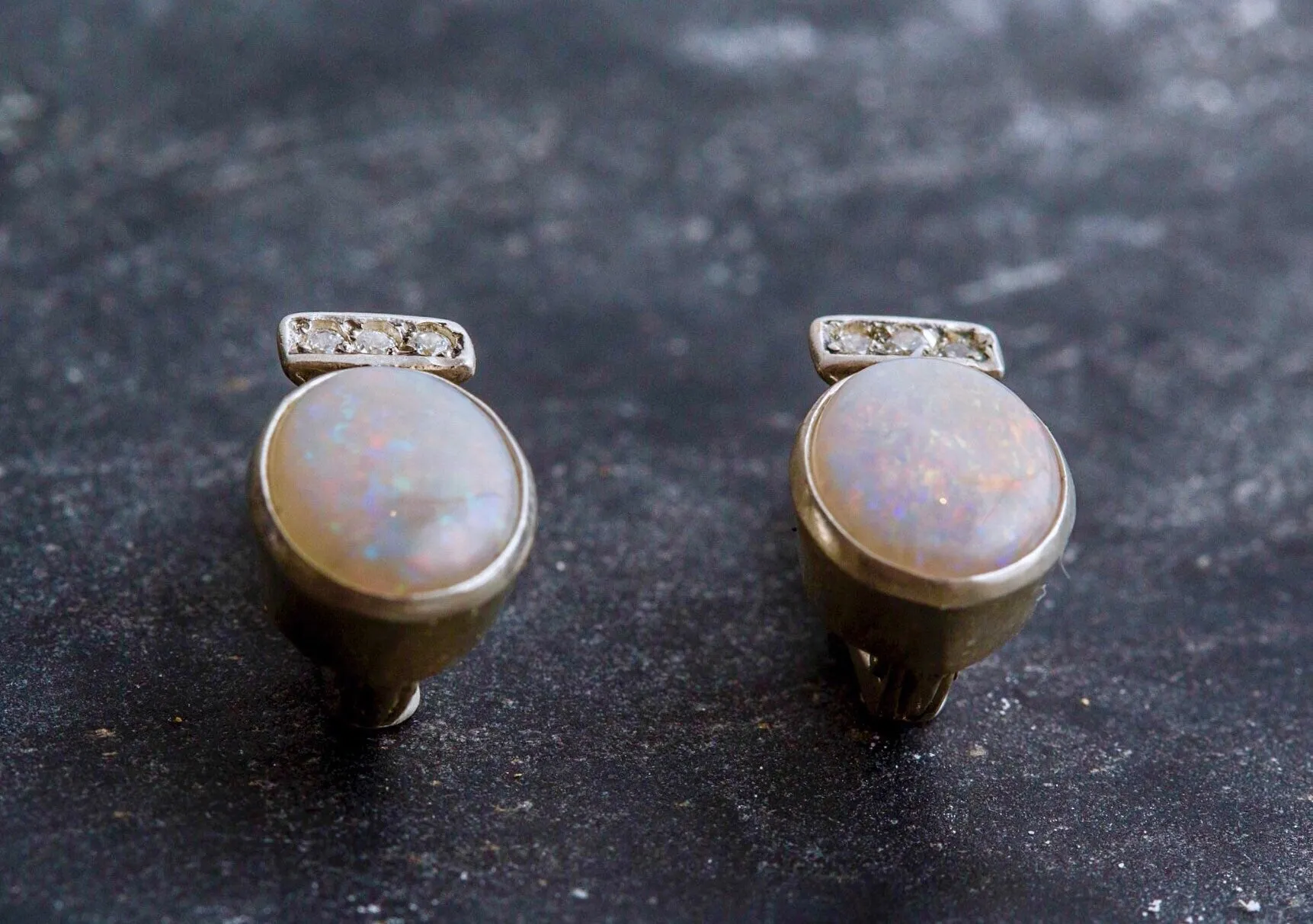 Bridal Opal Earrings - White Drop Earrings - Vintage Bezel Earrings