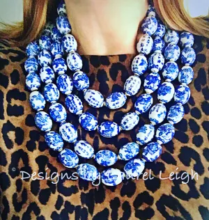 Chinoiserie Blue & White Oval Bead Necklace