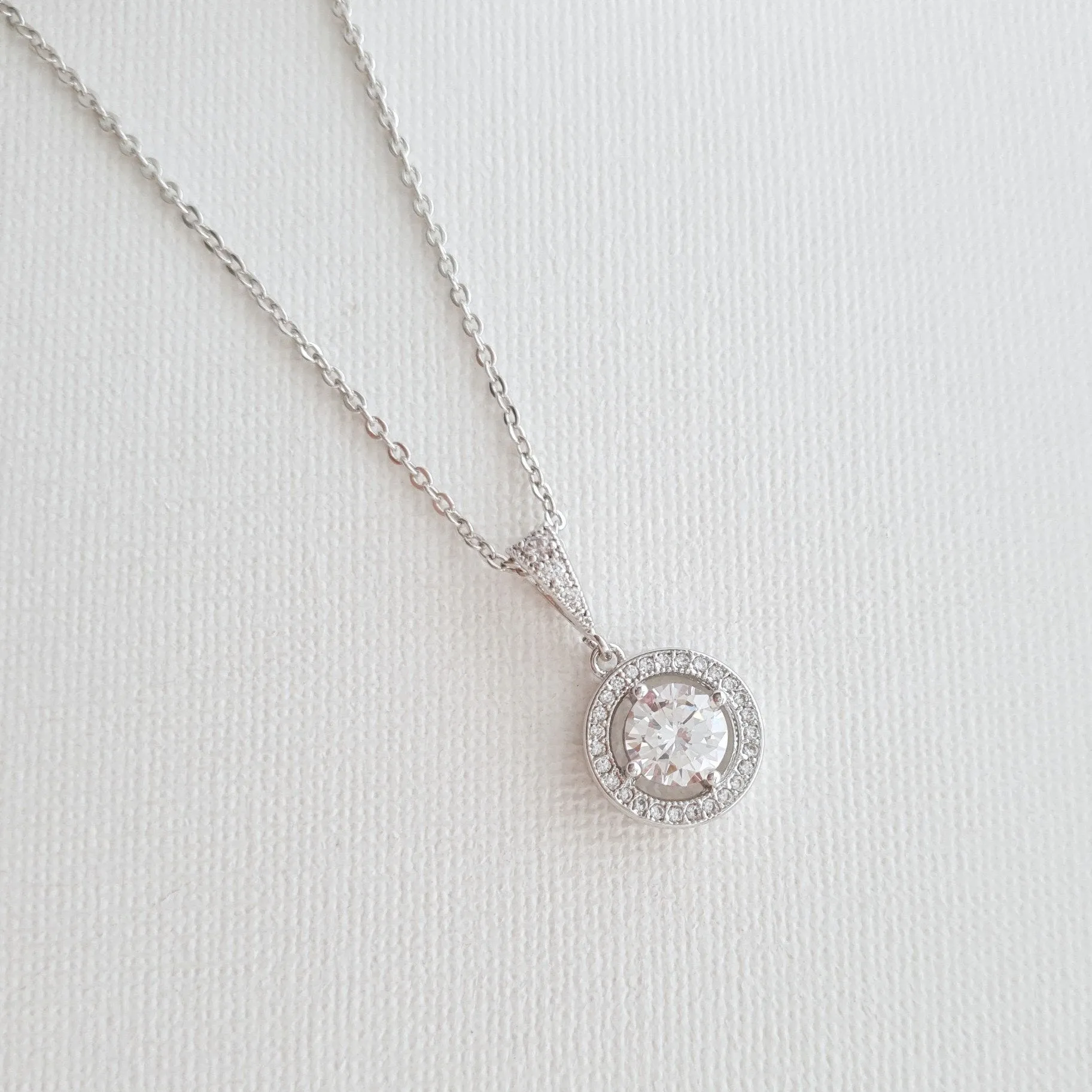 Circle Pendant Necklace in Solid Cubic Zirconia- Denise