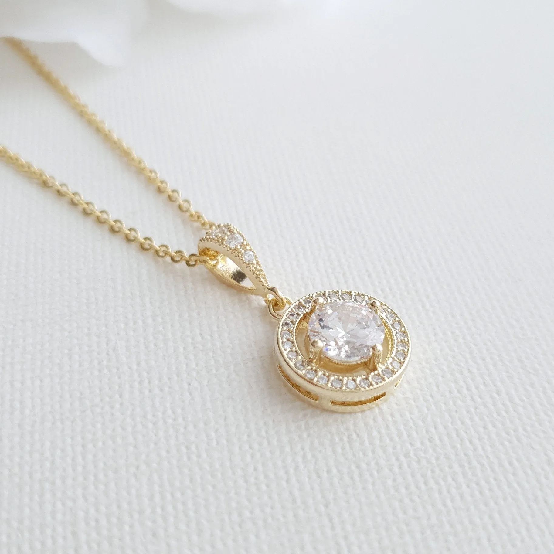 Circle Pendant Necklace in Solid Cubic Zirconia- Denise