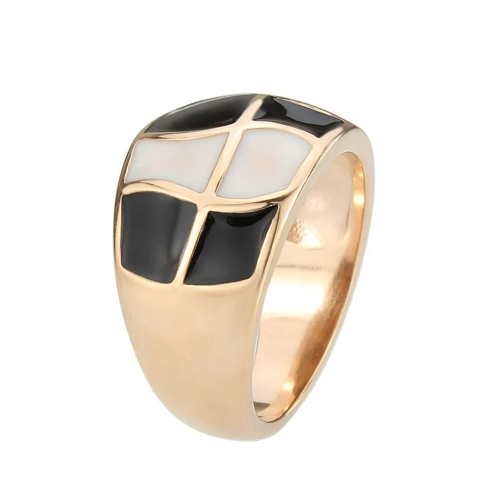 CJ3827 Wholesale Women's IP Rose Gold Stainless Steel Black and White Dome Ring