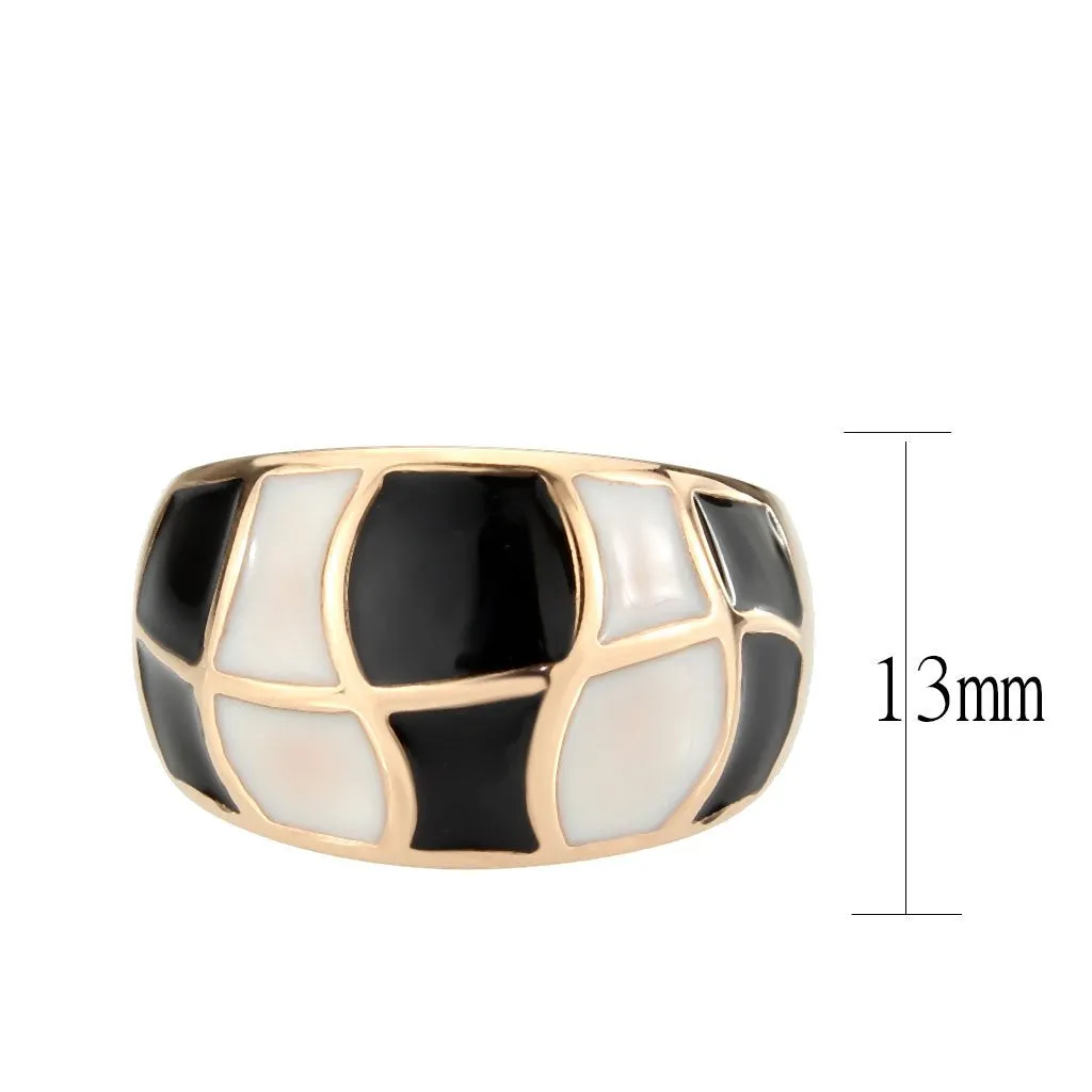 CJ3827 Wholesale Women's IP Rose Gold Stainless Steel Black and White Dome Ring