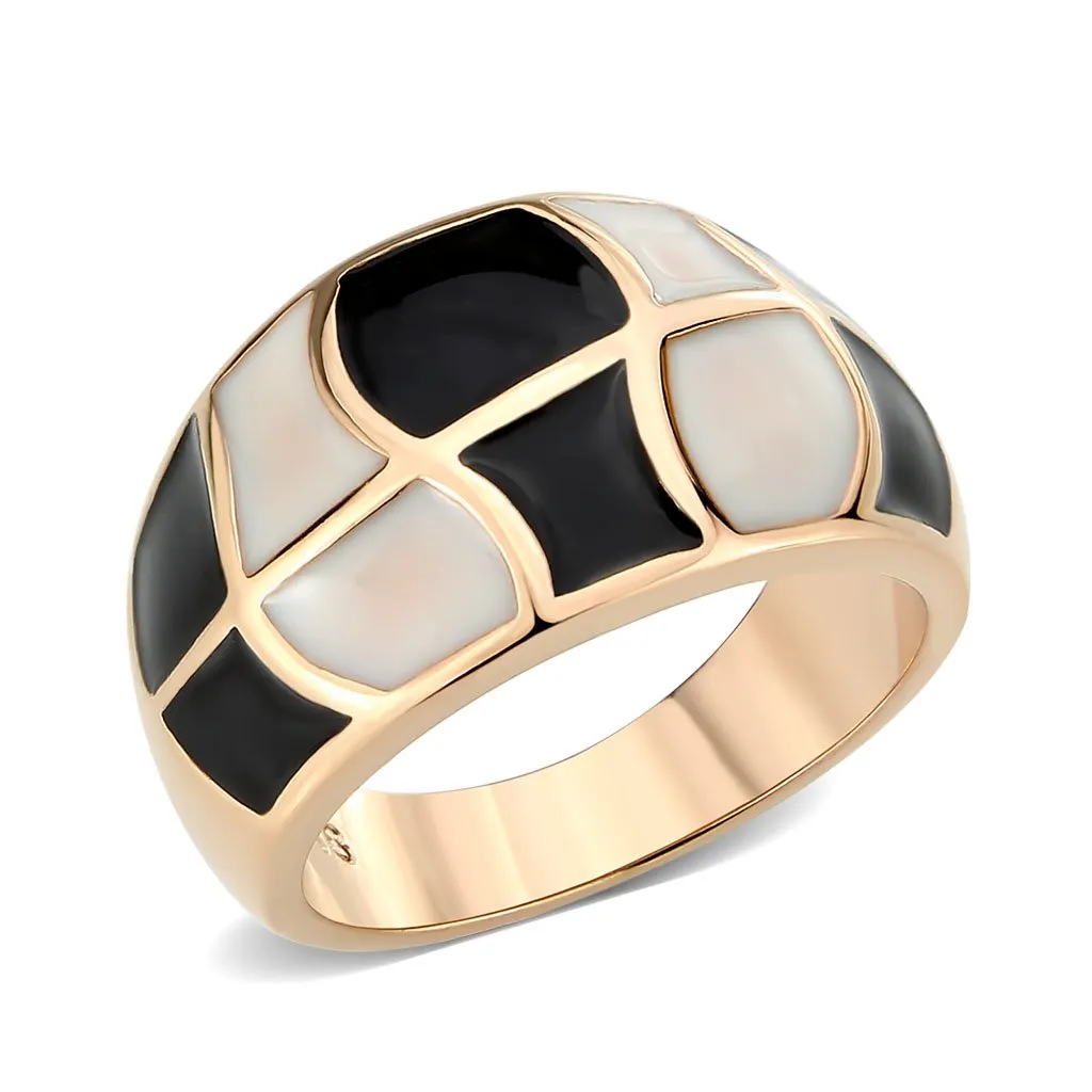 CJ3827 Wholesale Women's IP Rose Gold Stainless Steel Black and White Dome Ring