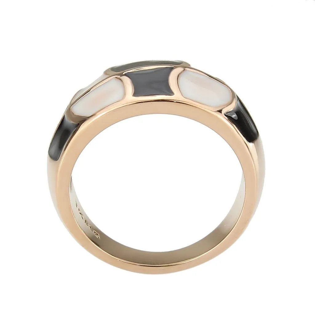 CJ3827 Wholesale Women's IP Rose Gold Stainless Steel Black and White Dome Ring