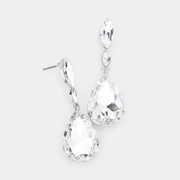 Clear Crystal Teardrop Evening Earrings