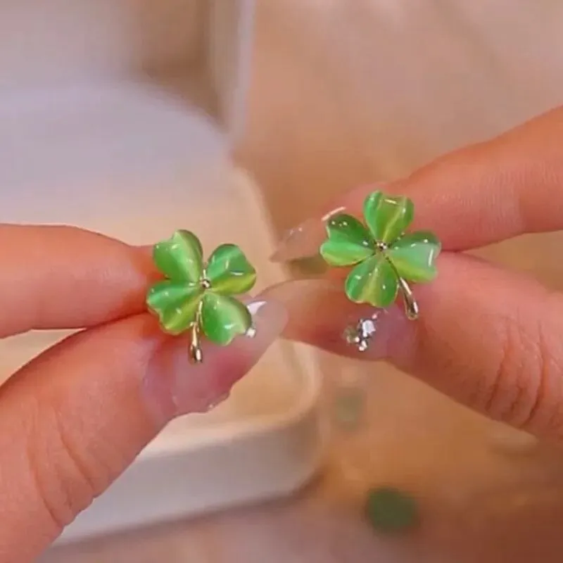 Clover Leaf Green Opal Earrings