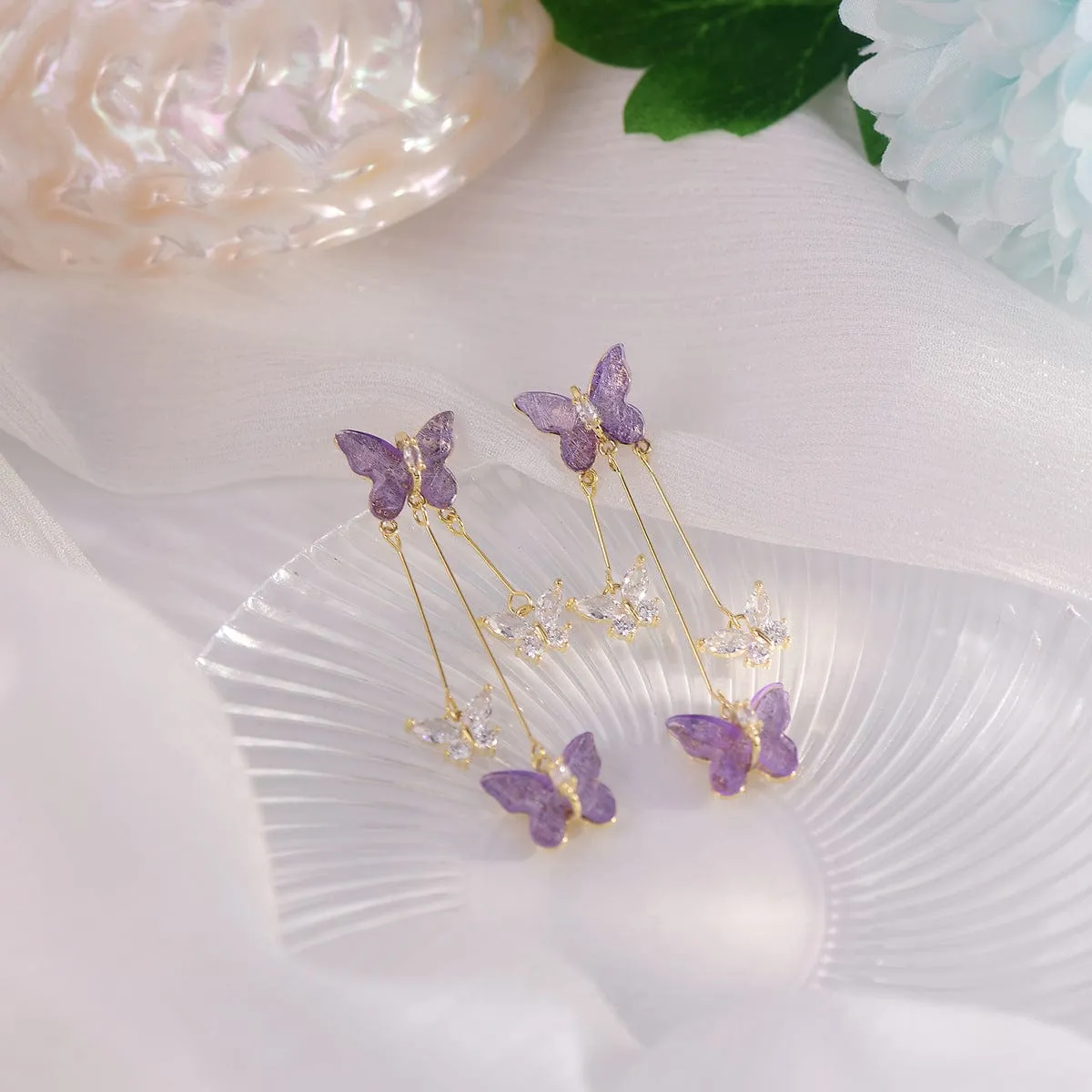 Color Crystal Butterfly Dangle Earrings