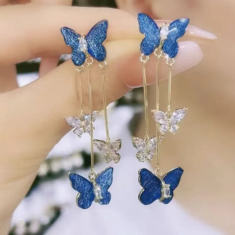 Color Crystal Butterfly Dangle Earrings