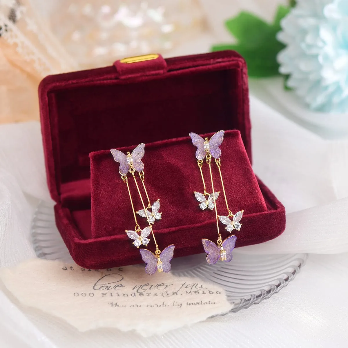 Color Crystal Butterfly Dangle Earrings