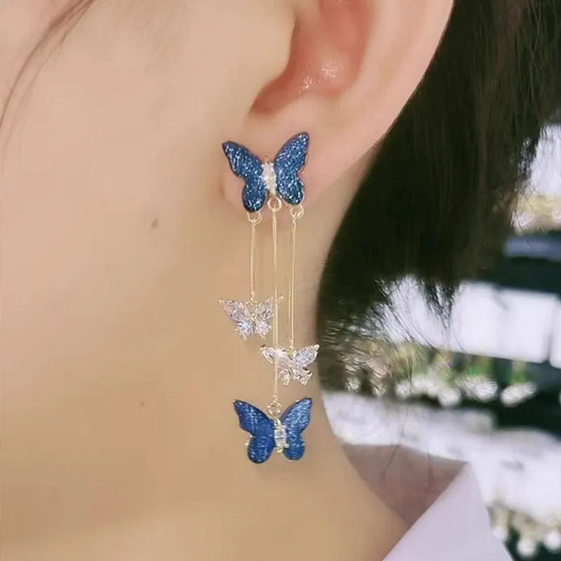 Color Crystal Butterfly Dangle Earrings