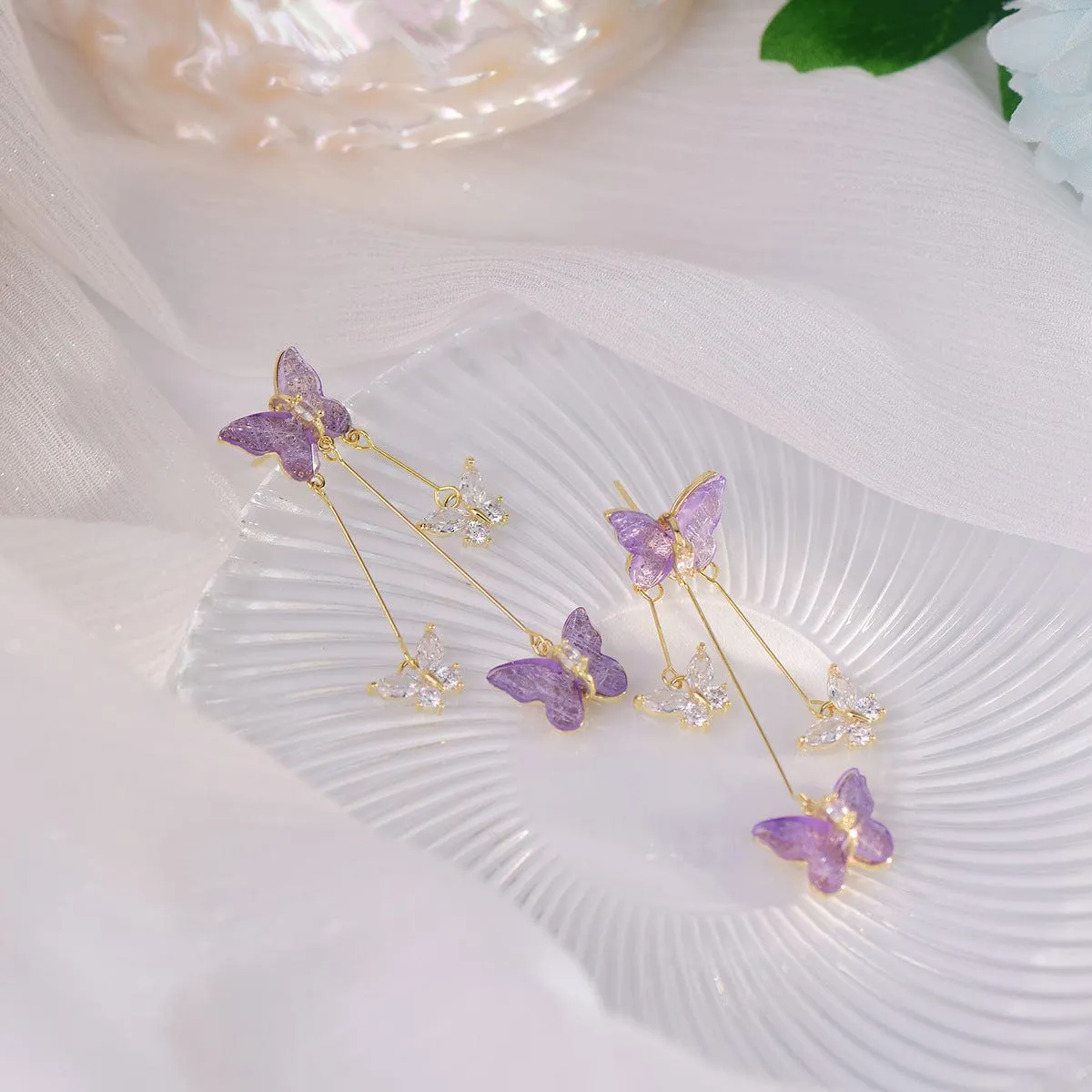 Color Crystal Butterfly Dangle Earrings