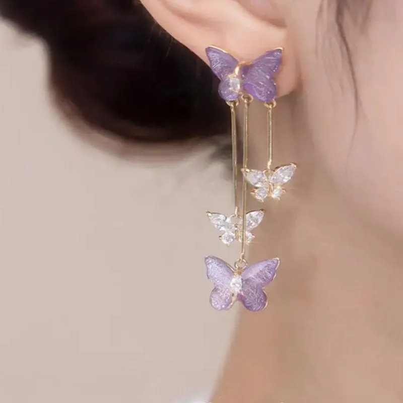 Color Crystal Butterfly Dangle Earrings