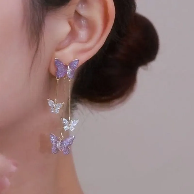 Color Crystal Butterfly Dangle Earrings