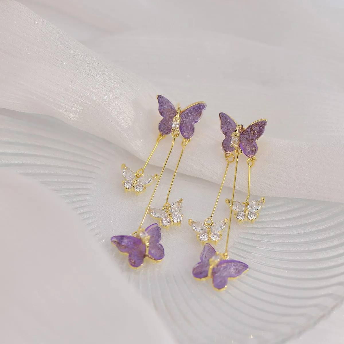 Color Crystal Butterfly Dangle Earrings