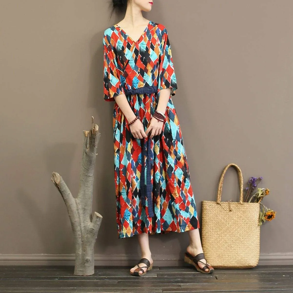 Colorful Diamond Midi Dress