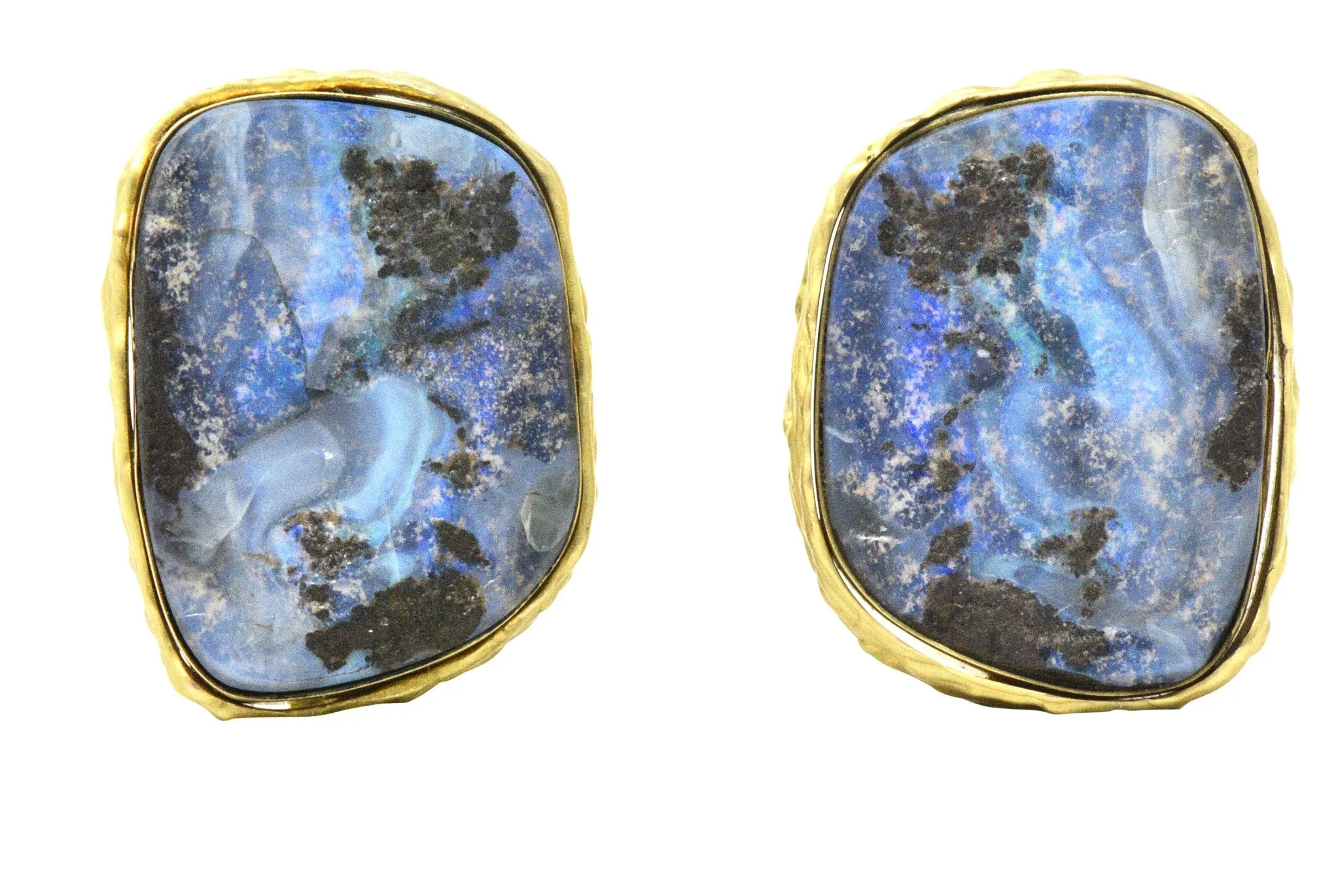 Contemporary 1980’s Bolder Opal 18 Karat Gold Earrings