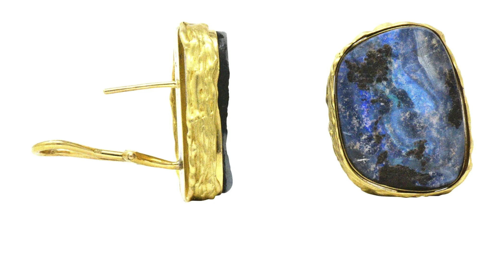 Contemporary 1980’s Bolder Opal 18 Karat Gold Earrings