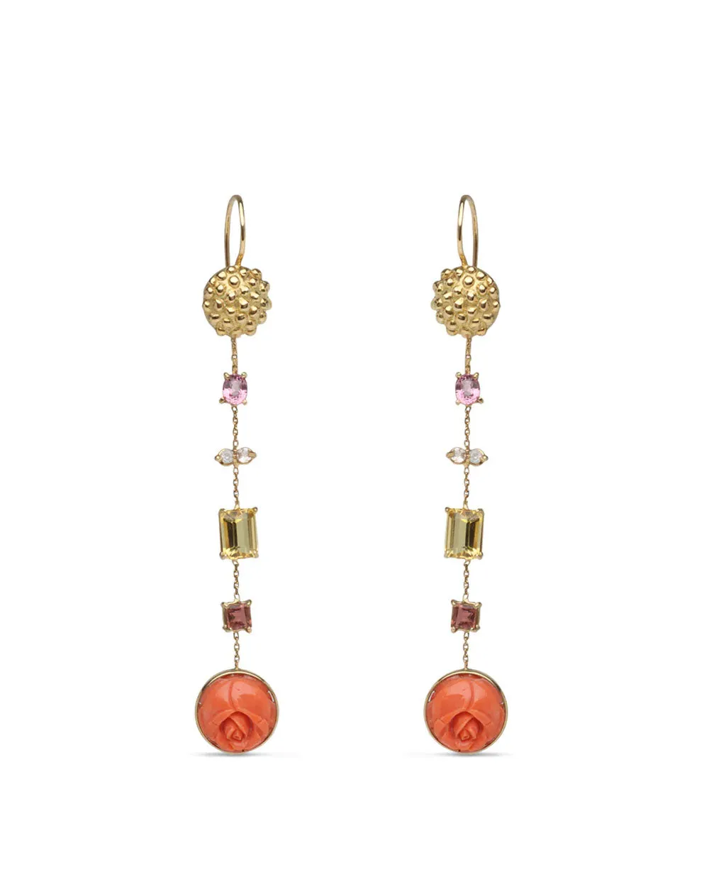 Coral and Fire Opal Drop Earrings